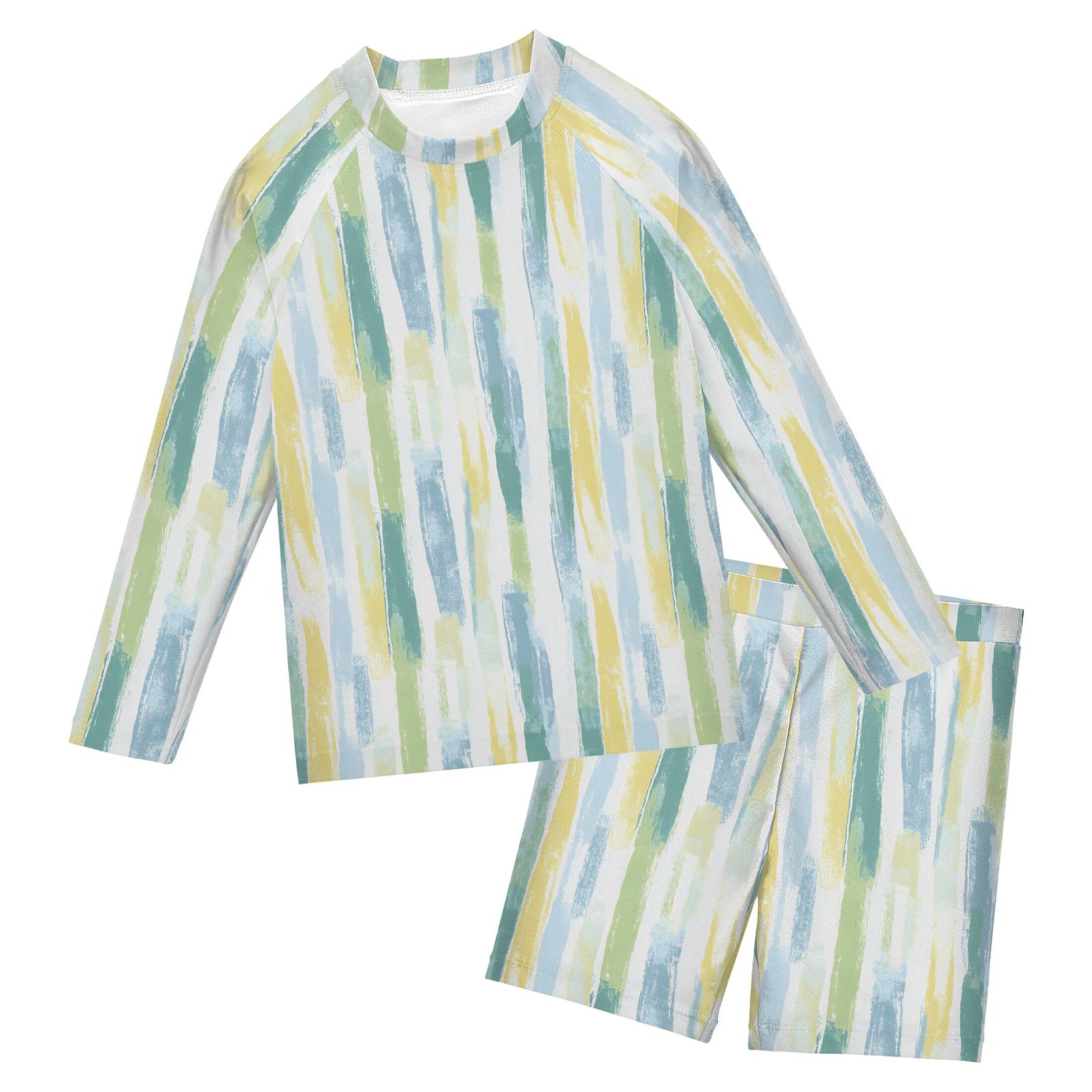 Tie-dye Yellow Green Baby Boys' Toddler Long Sleeved Rashguard Swim Bathing Suit Set B0403511