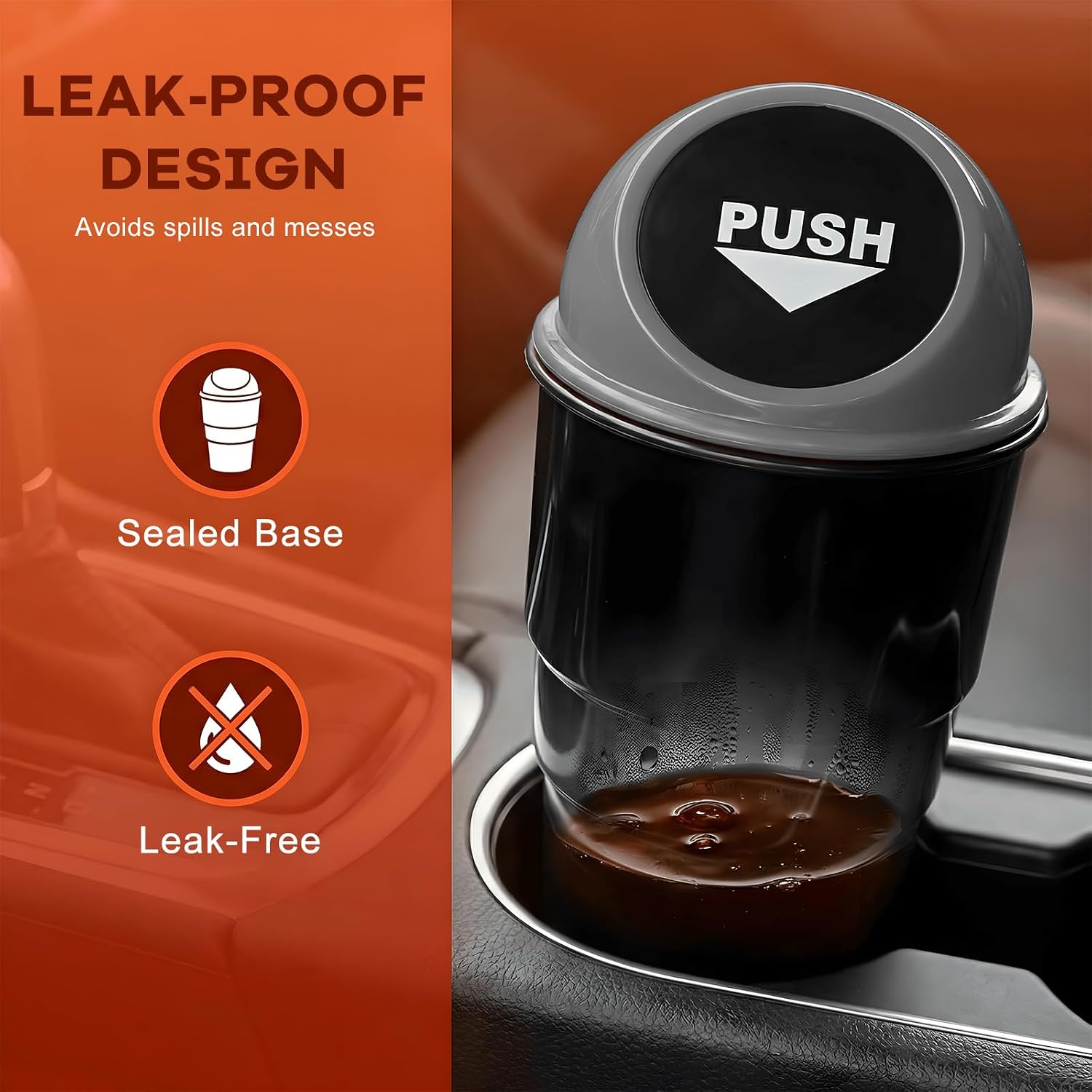 Cup Holder Trash Can for Car, Leakproof Vehicle Back Seat Garbage Can Mini Portable Trash Bin with Lid, Universal Smellproof Cup Holder Garbage Bin for Cars Trucks SUVs (Gray)
