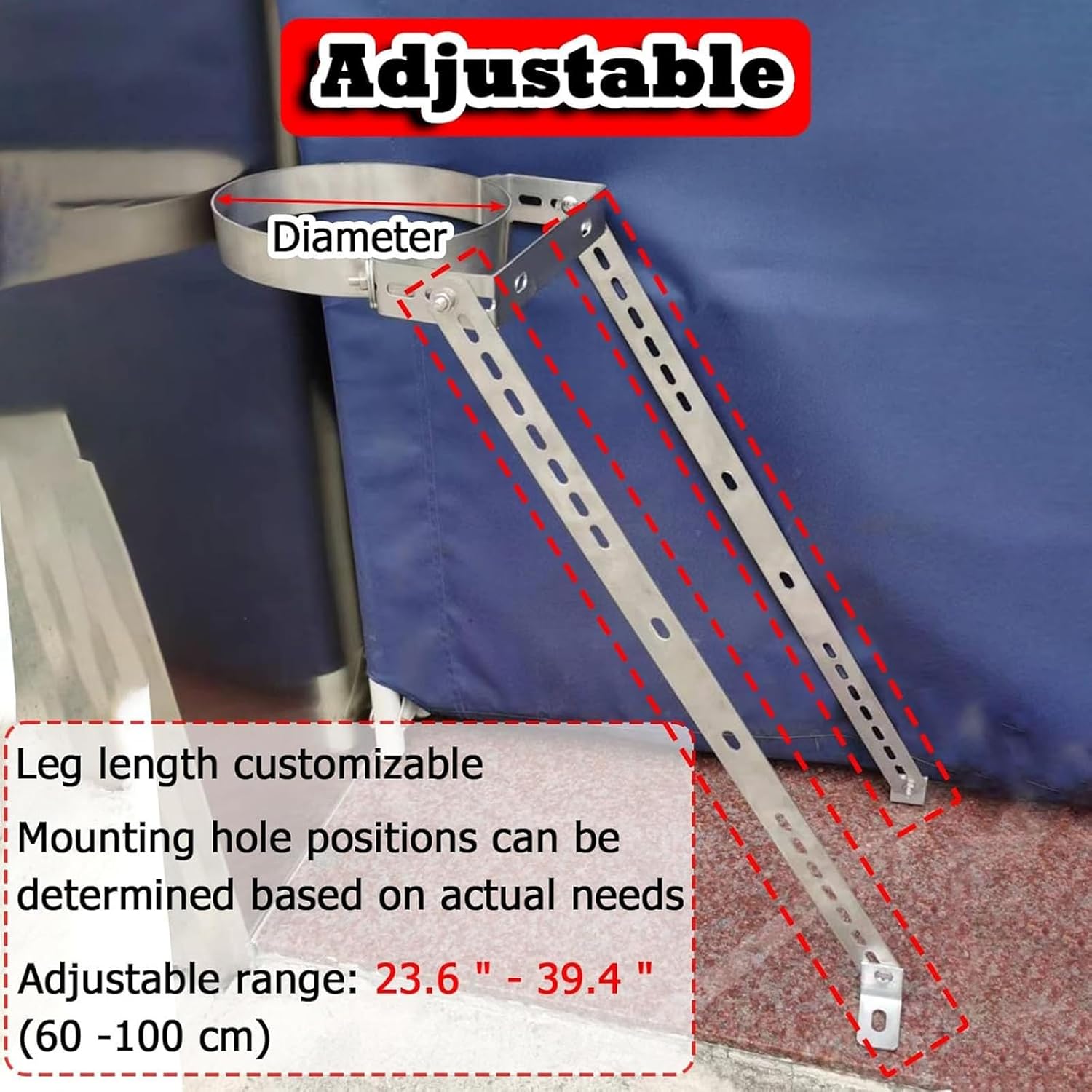 Adjustable Stainless Steel Chimney Pipe Brace Holder, Windproof Stove Pipe Support Brackets for Enhanced Stability, Customizable Design for 270mm (10.6in) Diameter