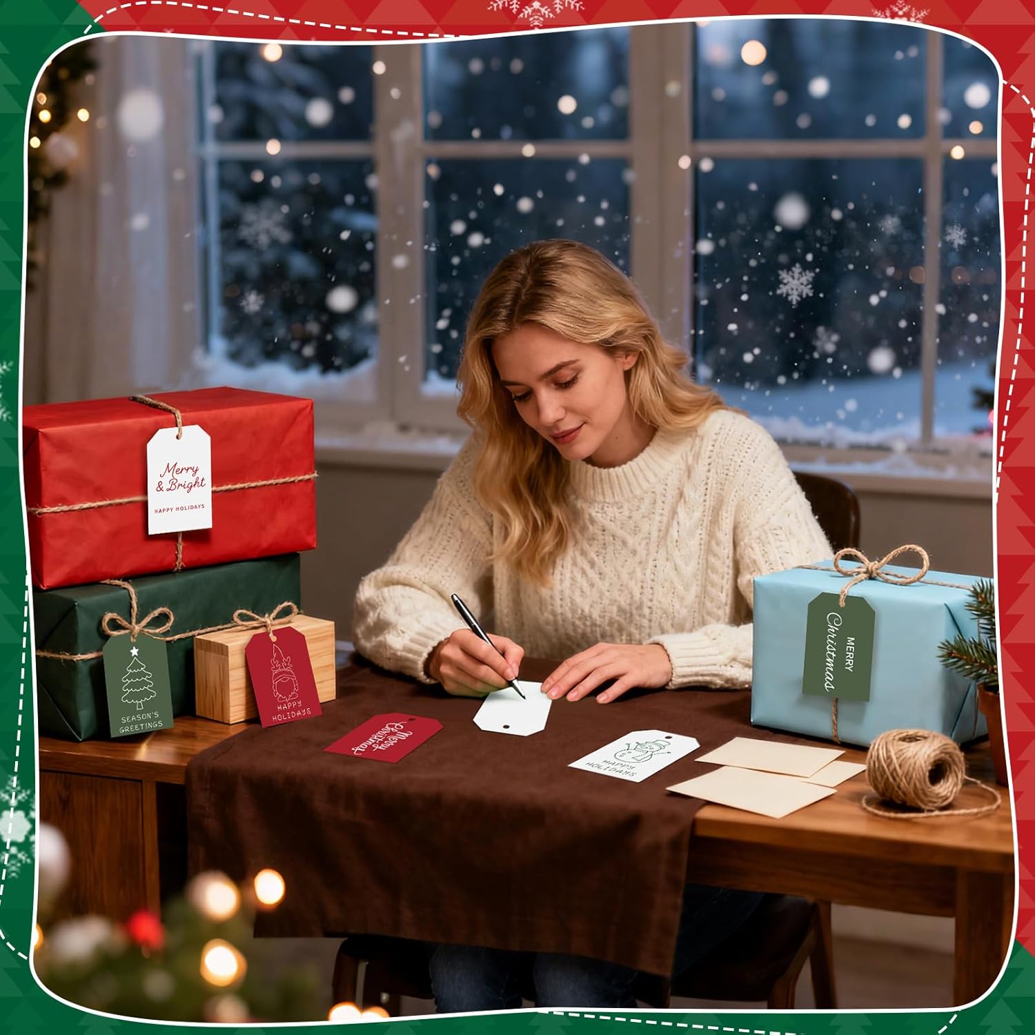 Personalizing Christmas Gift Tags, 96 Pack Thick Cardstock Labels with 66ft String Attached - Christmas Name Tags Stickers Labels for Holiday Presents Gift, 2 x 3 Inch - 6 Designs - Image 5