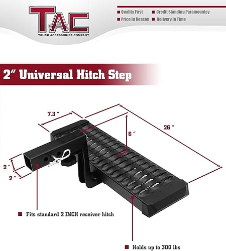 Miniatura 6 de TAC - Escalón de enganche compatible con receptor de enganche trasero de 2 pulgadas de ancho de 7.3 pulgadas de ancho con caída de 6 pulgadas,