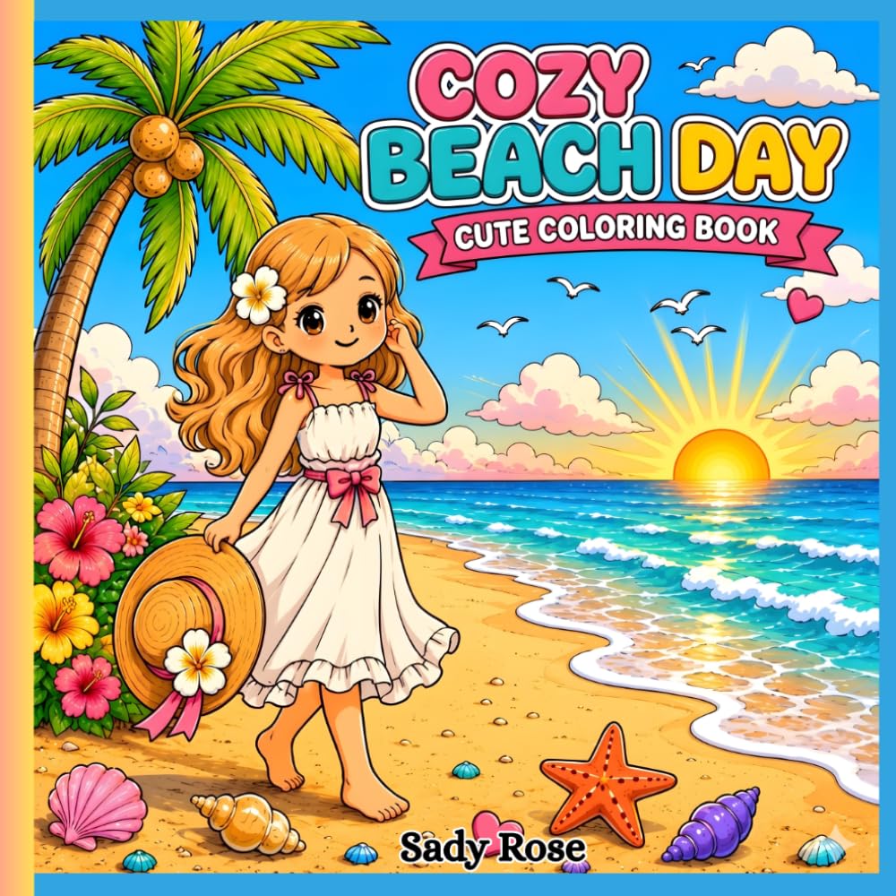 Cozy Beach Day Cute Coloring Book: Summer Vacation Coloring Book for Girls & Teens