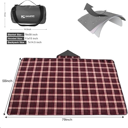 Miniatura 10 de DUKUSEEK Manta de campamento para exteriores con capucha, manta grande plegable para estadio, manta ligera y cálida para picnic, senderismo, fútbol,