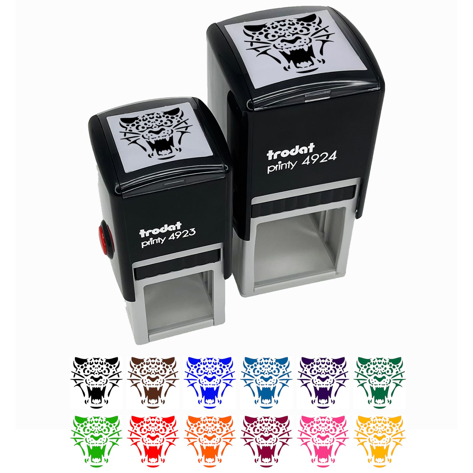 Ferocious Snarling Leopard Jaguar Jungle Cat Self-Inking Rubber Stamp Ink Stamper - 1 Inch Small - Black Ink