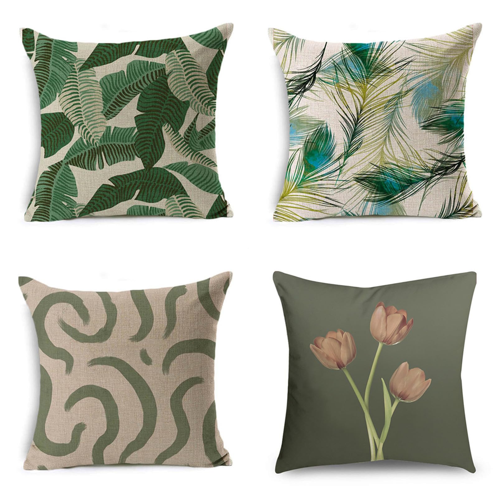 Housses de coussin feuilles vertes pour décorer le canapé du salon