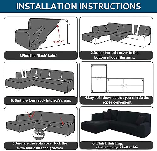 Miniatura 5 de GWTYR Fundas de sofá para sofá modular en forma de L, fundas de sofá de 1, 2, 3, 4 plazas, fundas de sofá rojo, negro, azul, gris, blanco, protector