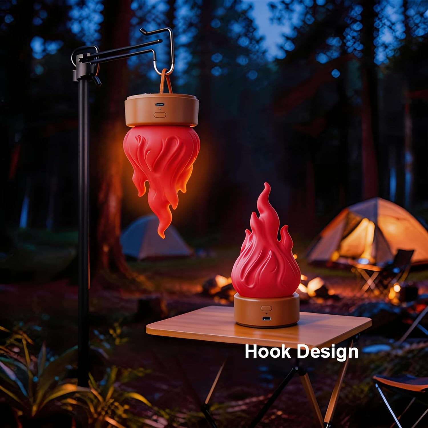 Rechargeable Fake Fire Light Flickering Flame Lamp with 3 Modes Safety Desk Indoor Outdoor for Christmas Halloween Party Home Decoration Camping