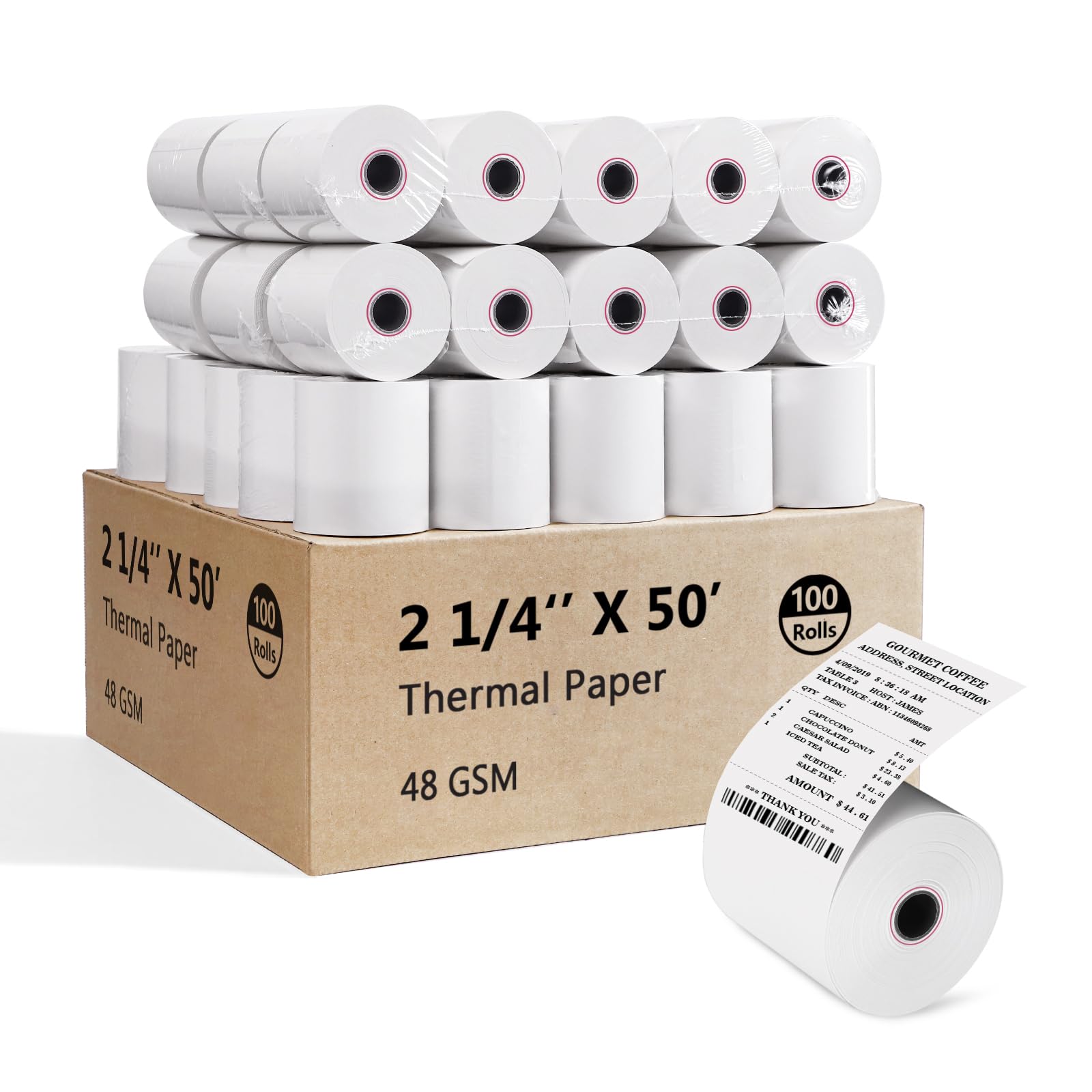 JollyTrip (100 Rolls)2 1/4 x 50 Thermal Paper 48GSM BPA FREE Receipt Rolls Thermal Teceipt Paper 2 1/4 50 Honeycomb Core Thermal Printer Paper