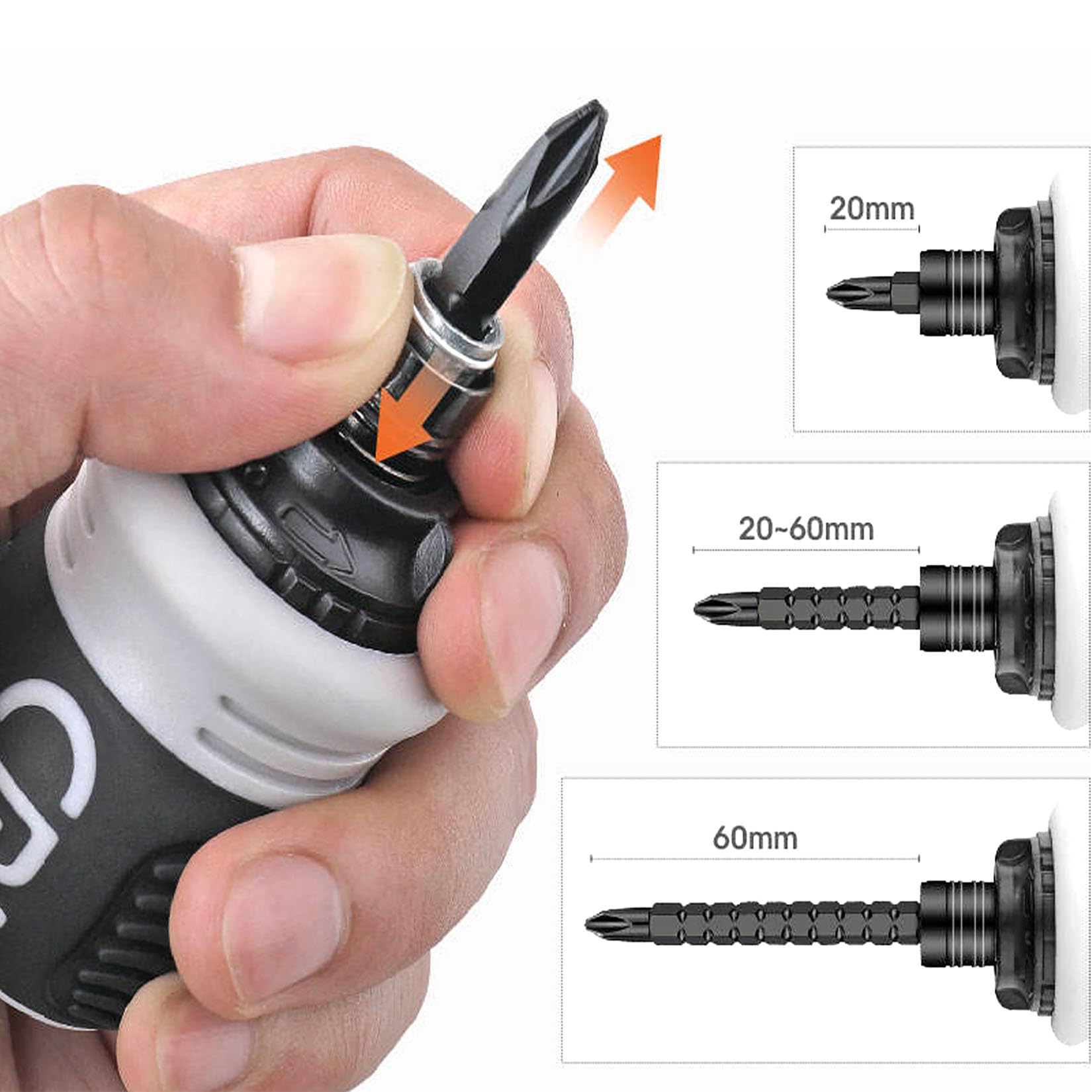 Buspoll Magnetischer Schraubendreher Mit Ratsche – 5 Mm, Flach/PH2, Verstellbare Länge