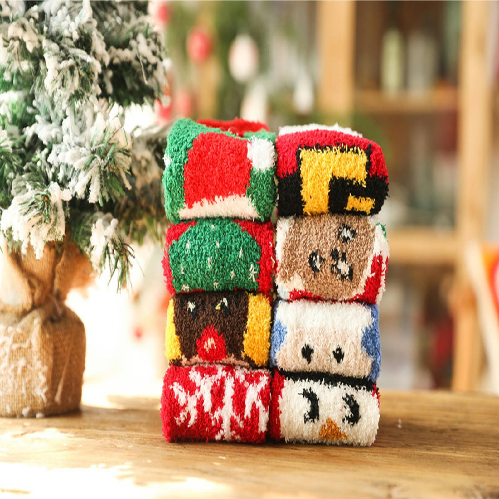 Skarpety świąteczne Skarpety Zimowe Grube Koralowe Polarowe Pary Middle Tube Łuk Dzwon Wykwintne Pudełko Na Prezent Świąteczny Skarpetki Damskie Prezent Świąteczny Drzewo