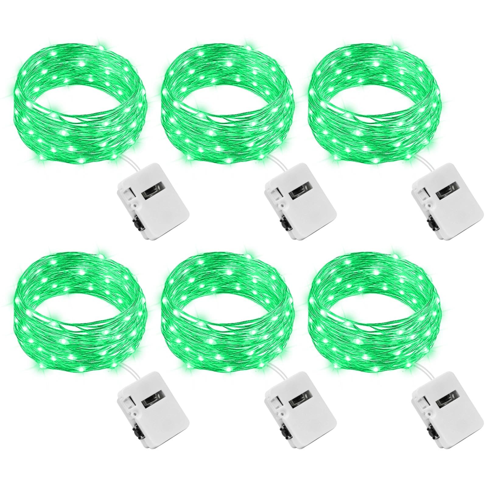litogo Lot de 6 Mini Guirlande LED à Pile avec 3 Modes, 2M 20LED Petite Guirlande Lumineuse Pile, IP65 Étanche Guirlande LED Interieur pour Chambre Mariage Fête Noël Décoration, Vert