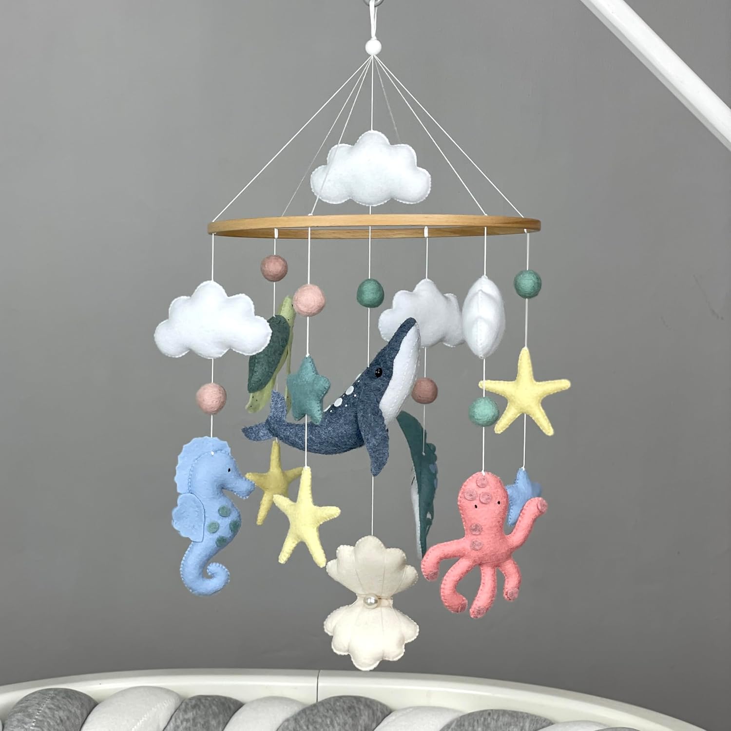 Ocean Mobile for Baby Crib Nautical Nursery Decor Under The sea Mobile Neutral Felt sea Animals Whale New Parents Gift Baby Shower Gift
