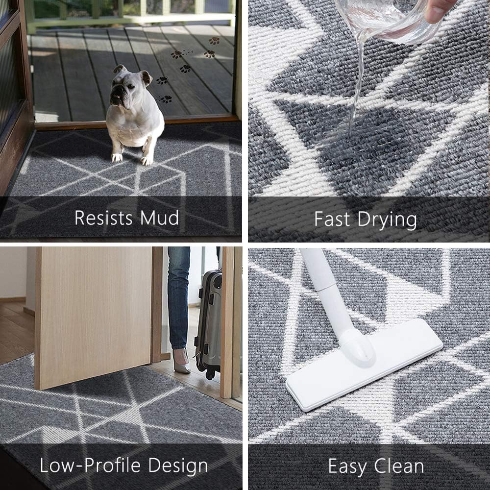 Indoor Doormat Front Back Door Mat Rubber Backing Non Slip Door Mats Inside Floor Mud Dirt Trapper Mats Entrance Front Door Rug Shoes Mat Machine Washable (20"x 32", Grey:Lightning)