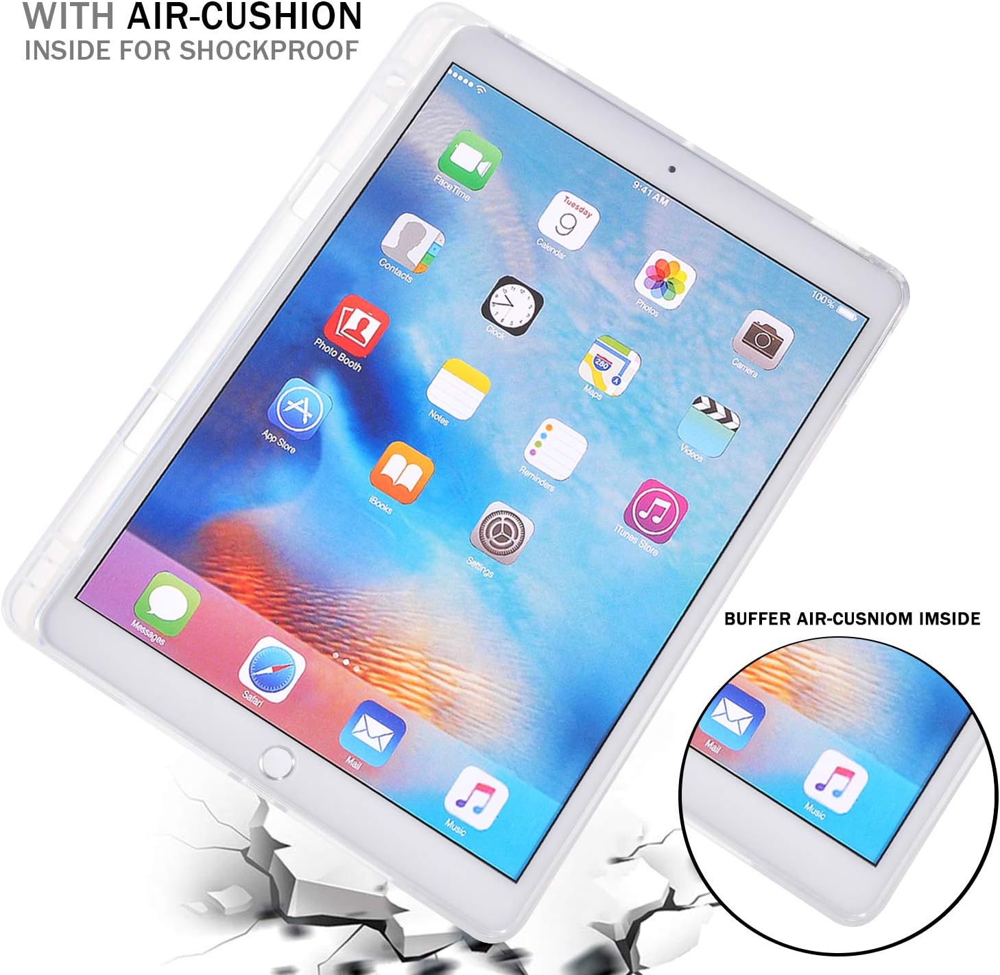 JOYLAND Dinosaur Pad Case Cover for 12.9 Inch iPad Pro 2020/2021 Clear Case Green Dinosaur Flexible Soft Transparent TPU with Pencil Holder Shell Cover for 12.9" iPad Pro 2020/2021