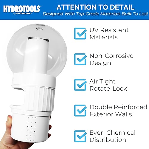 Miniatura 7 de SWIMLINE HYDROTOOLS Dispensador de cloro flotante para piscinas sobre el suelo y enterradas, spas  Decoración de piscina con antorcha de llama LED