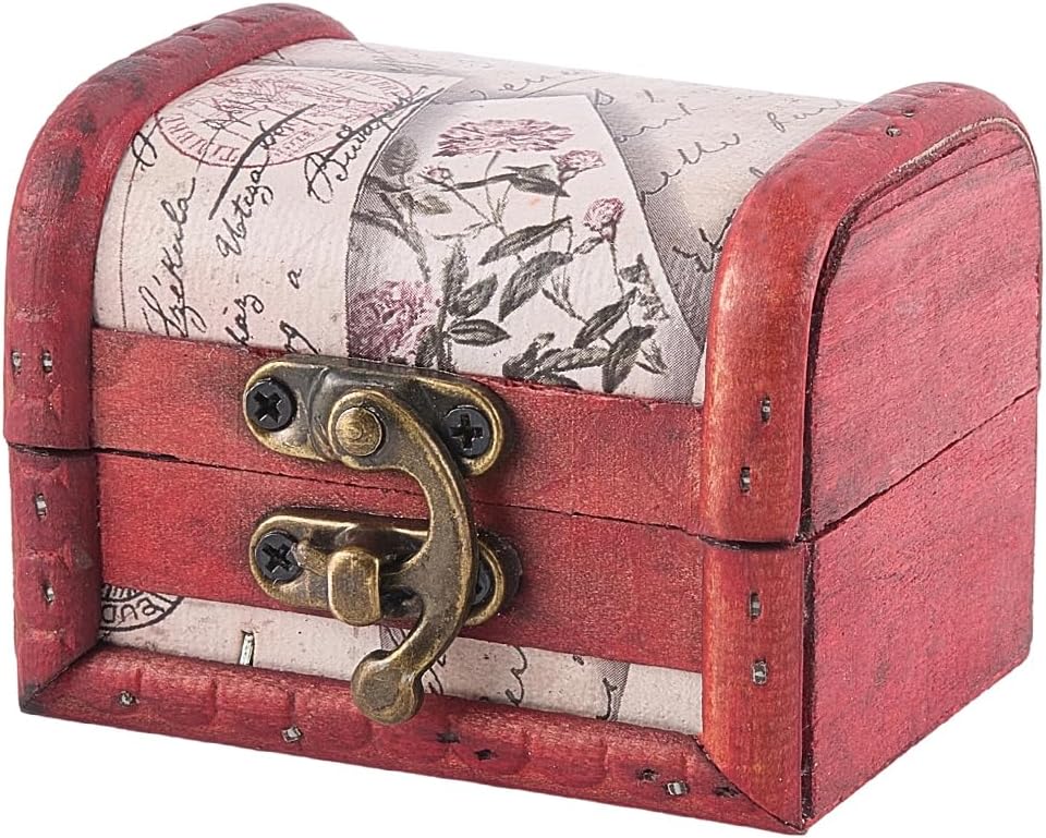 2PCS 3.15 x 2.56 x 2.36 Inch Vintage Wooden Mini Trinket Keepsake Organizer Box Retro Decorative Treasure Chest Box Small European Pirate Jewelry Stroage Cases for Jewelry Decoration