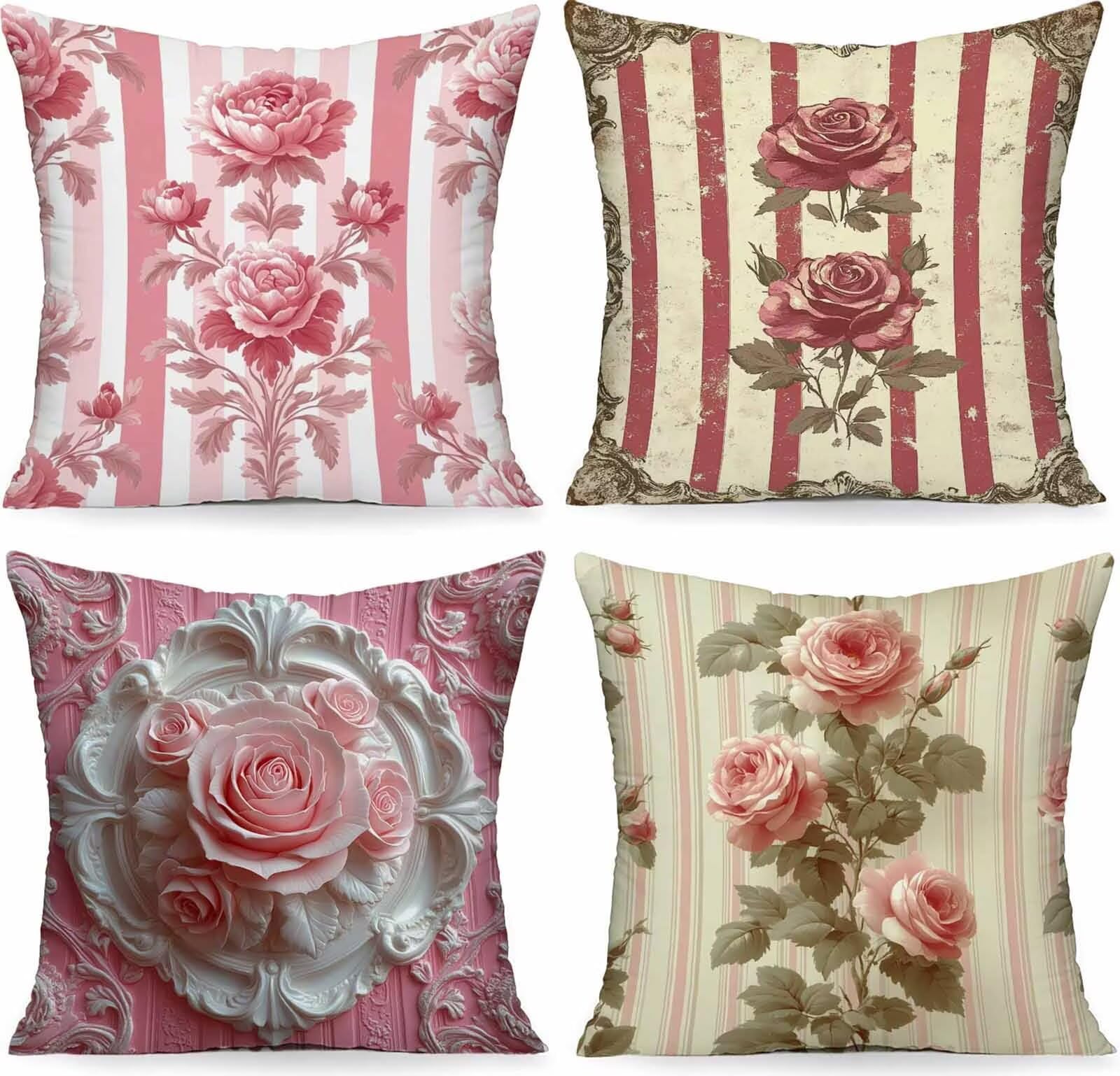 Coussin extérieur fleur rose lot de 4 housses 55x55 en lin pour une terrasse accueillante