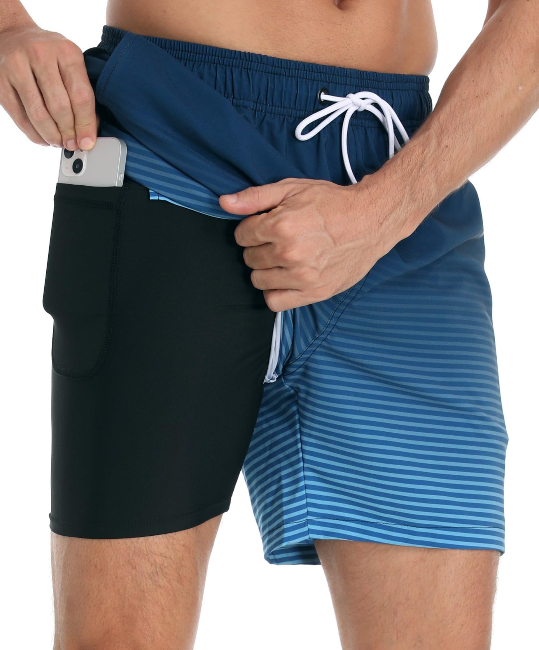 Badehose Herren Badeshorts 2-in-1 Schnelltrocknend Badehose für Herren Badehosen Schwimmhose Männer Badehose mit Innenhose und Reißverschlusstaschen