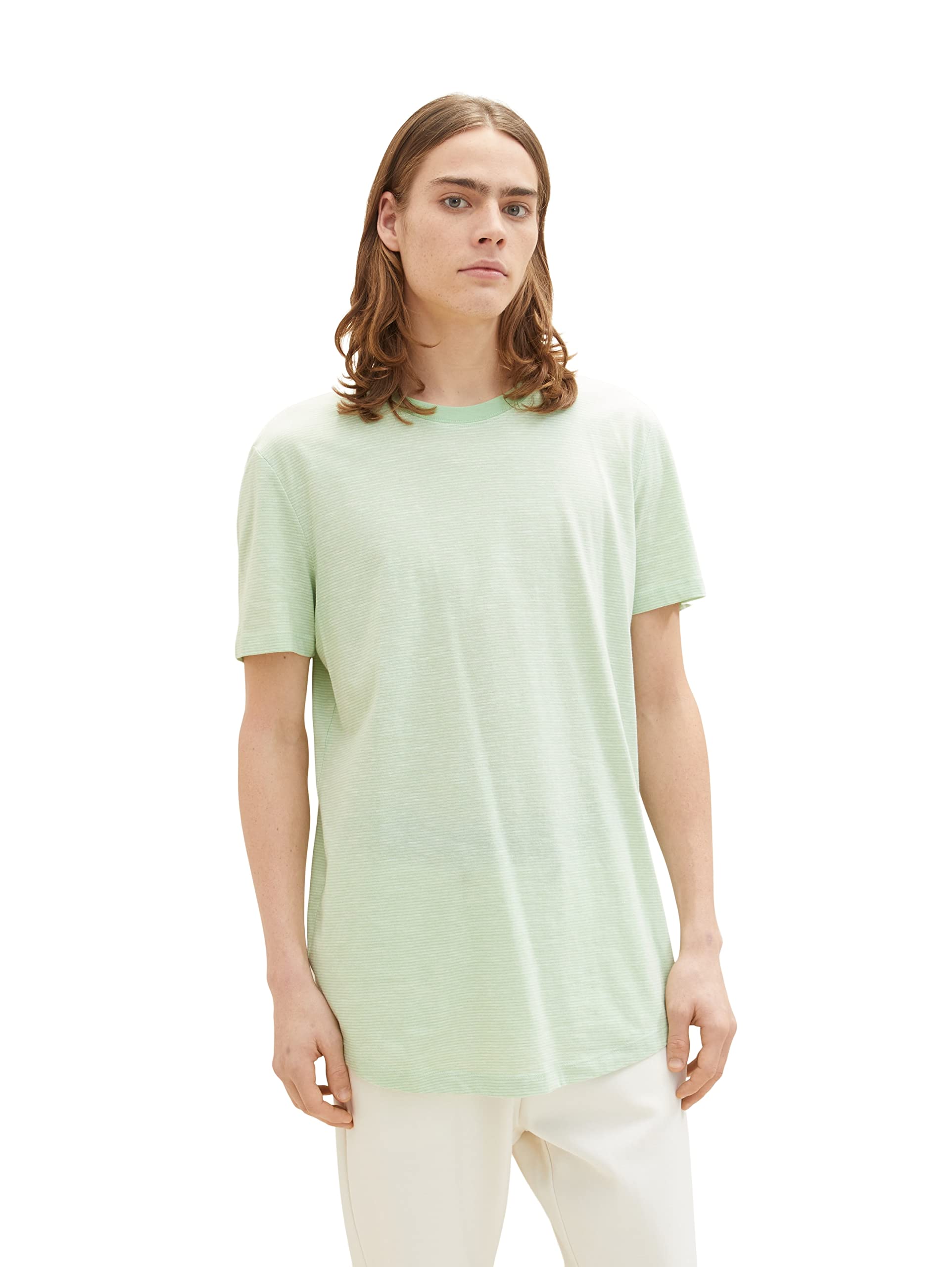 TOM TAILOR Denim Men's Long Fit T-Shirt, 31353 - Green White Fine Yd Stripe, S