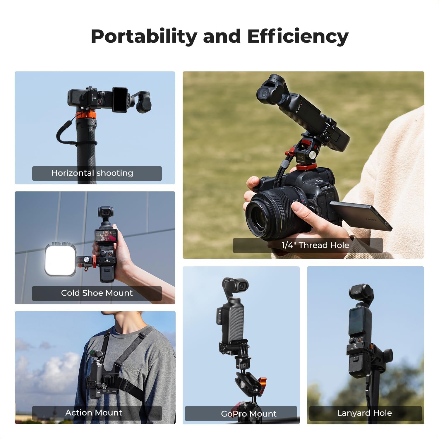 K&F CONCEPT Expansion Adapter Frame Accessories Compatible with DJI Osmo Pocket 3, Aluminum Alloy Action Camera Protective Cage, Metal Bracket Mount with 1/4" Screw Holes/Gopro Adapter/Cold Shoe