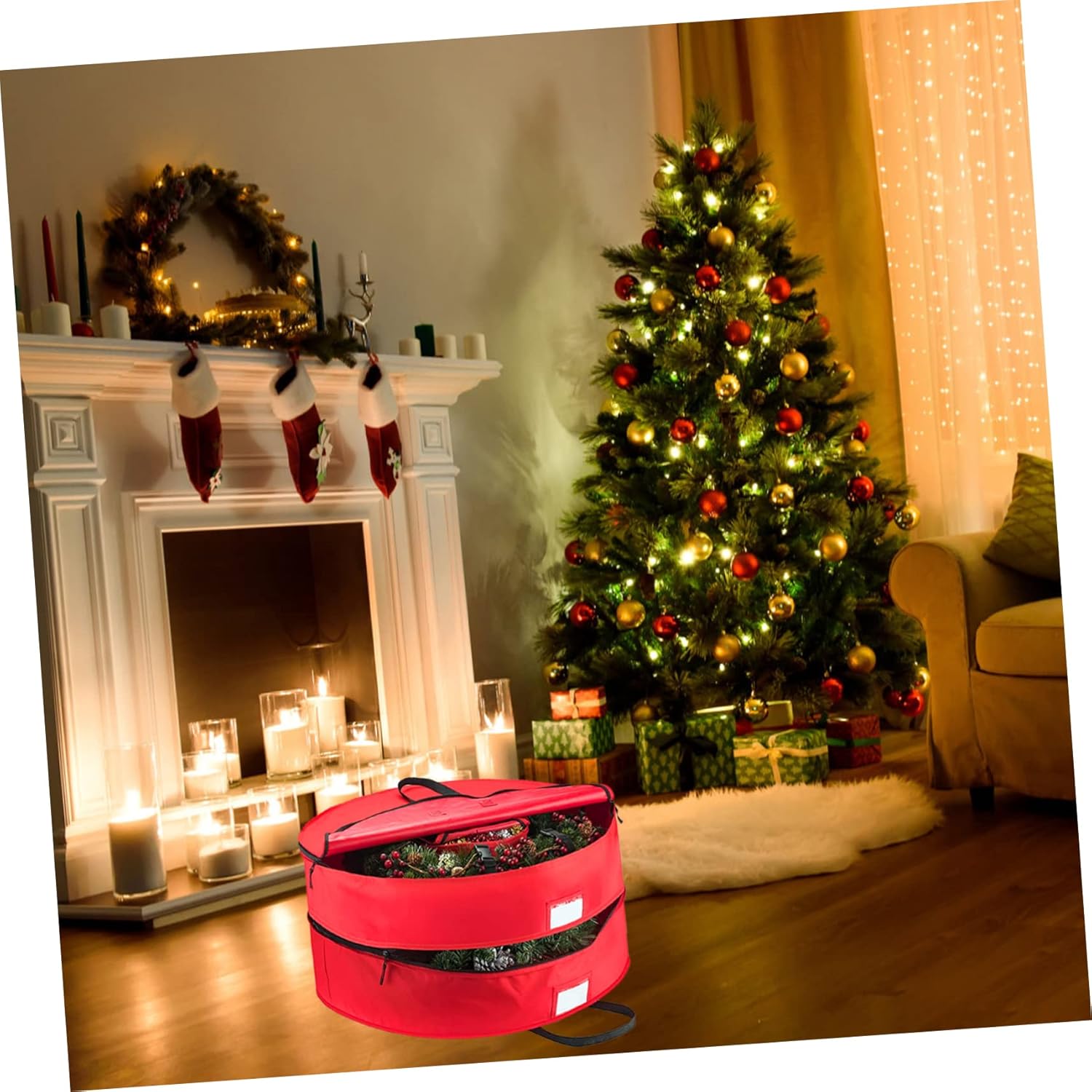 1pc Double Layer Christmas Wreath Storage Bag Organizer for Holiday Decor Packing for Garlands and Decorations