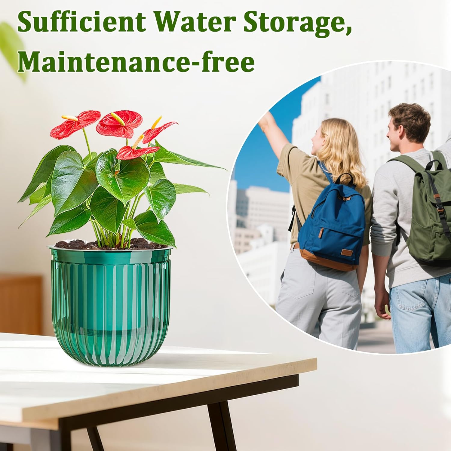 Halatool 8.3 Inch Hanging Pots for Plants Indoor- 2 Pack Self-Watering Hanging Planters Flower Pots, Plant Hanger with Hooks Drainage Holes for Garden Home (Green)