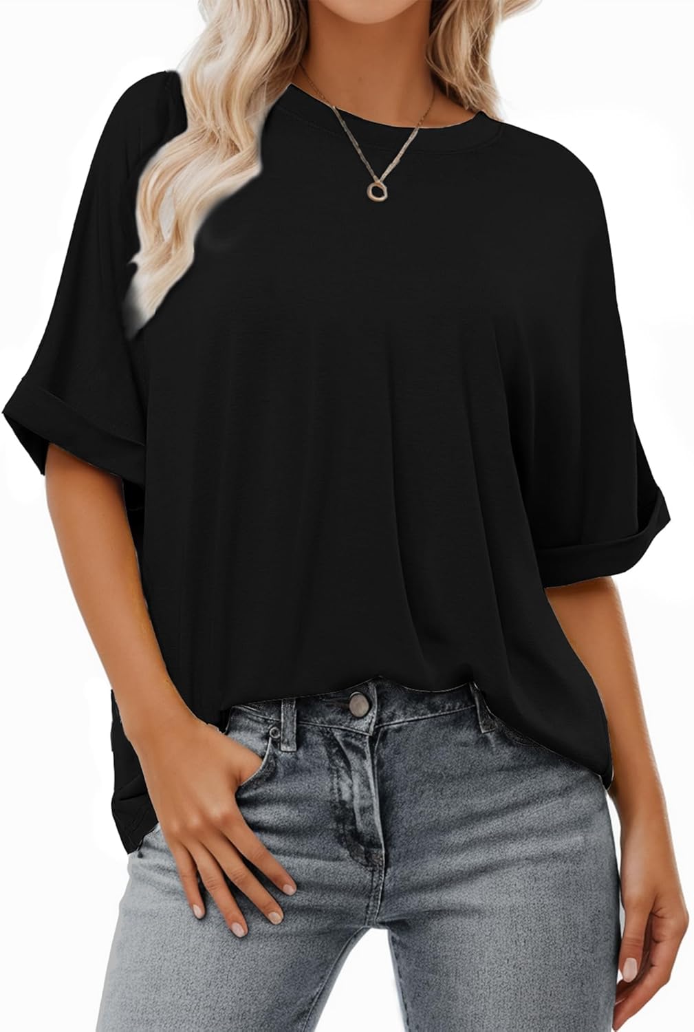 Buauty Womens Oversized Short Sleeve Tshirt, Plus Size Tops Loose Basic Crew Neck Tee, Summer Business Casual Top 2025 Trendy