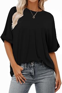 Womens Oversized Short Sleeve Tshirt, Plus Size Tops Loose Basic Crew Neck Tee, Summer Business Casual Top 2025 Trendy