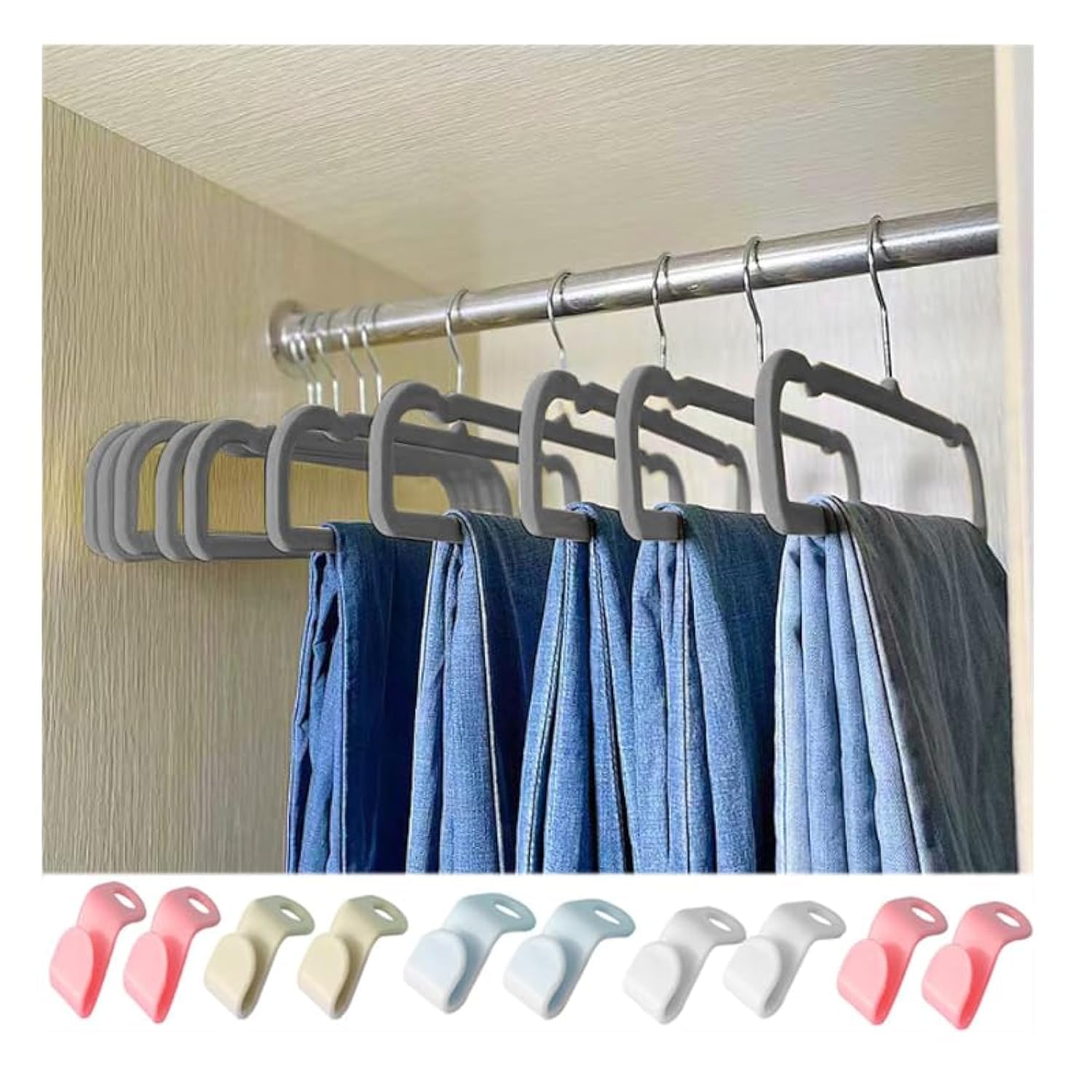 Velvet Hangers Non Slip - Thin Space Saving Clothes Hanger - 20 Pack Pants Hangers for Closet - Strong Durable Jean Perchas with 360 Degree Rotatable Silver Hook for Tank Top (Grey)