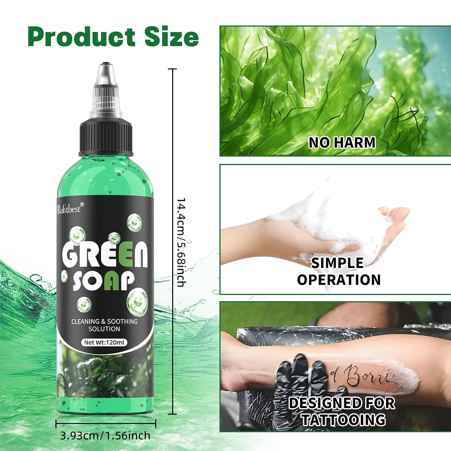 Green Tattoo Soap 4OZ with Foaming Bottle 120ml, Tattoo Supplies for Tattoos Piercings