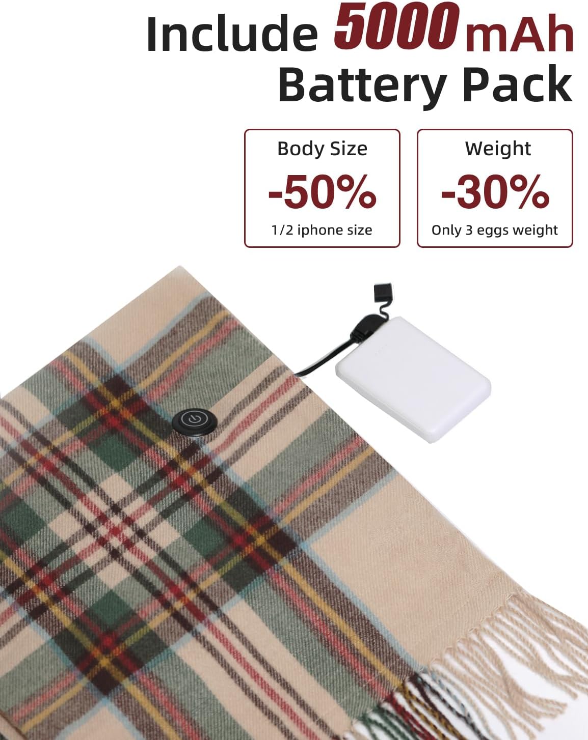 Rechargeable Electric Heated Neck Winter Scarf for Women - Image 2