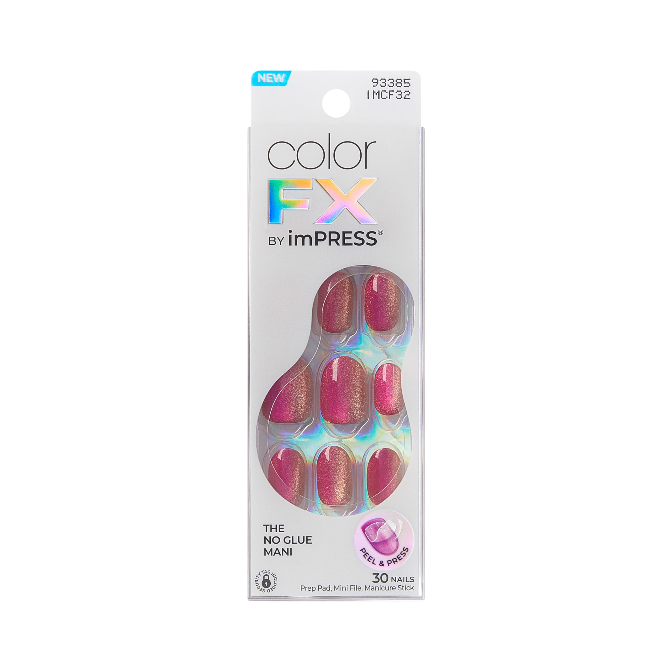KISS imPRESS No Glue Mani Press On Nails, ColorFX, 'Walk Out', Pink, Short Size, Oval Shape, Includes 30 Nails, Prep Pad, Instructions Sheet, 1 Manicure Stick, 1 Mini File