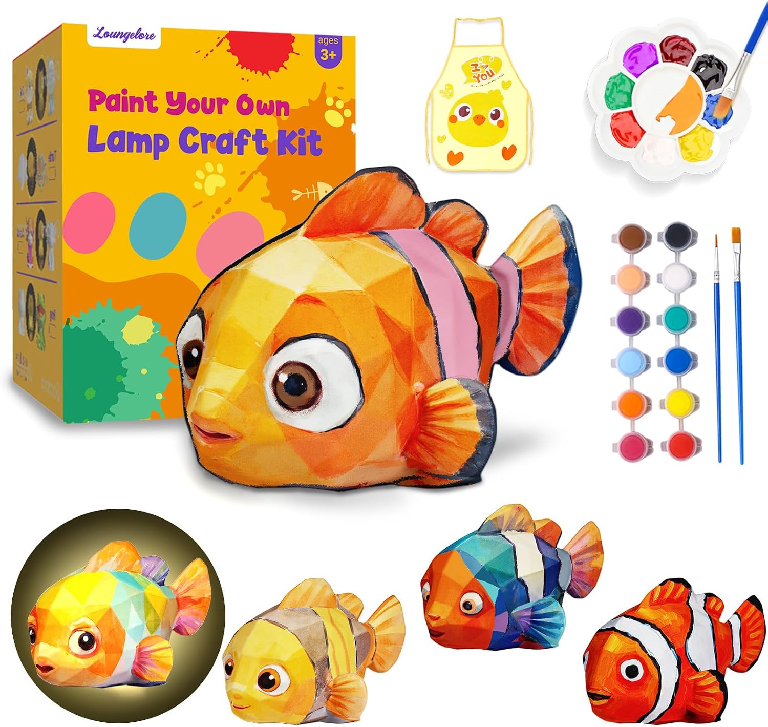 Paint Your Own Clownfish Lamp Kit, Arts and Crafts for Kids Ages 8-12, DIY Clownfish Night Light Girls Gifts, Art Supplies Painting Kit for Girls Birthday Christmas Gifts for Kids Ages 3 4 5 6 7 8 9+