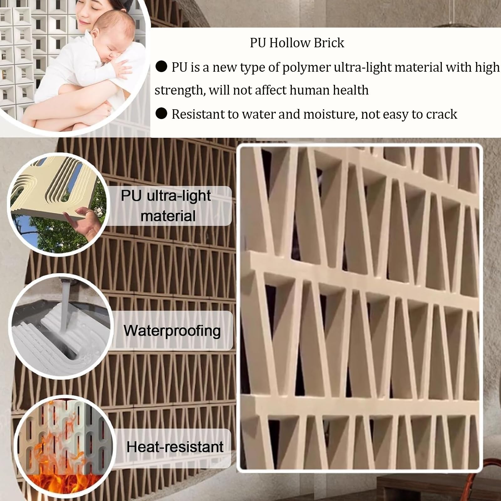 Tabique de Poliuretano Hueco, Paneles de Pared de Ladrillos Huecos de Poliuretano 3D para decoración del hogar, Pantallas divisorias de Piedra Suave, Panel Hueco para Bricolaje, 60x120cm (23