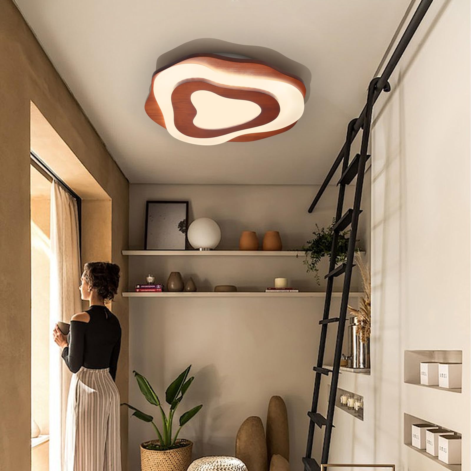 Arturesthome Modern Wooden Ceiling Light, LED Chandelier Flush Mount Ceiling Lights Fixture for Living Room Bedroom Coffee