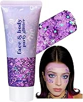 Vista 11 de Go Ho Gel de purpurina púrpura de sirena, purpurina holográfica para el cabello, traje de Mardi Gras para mujeres y niños, lentejuelas gruesas