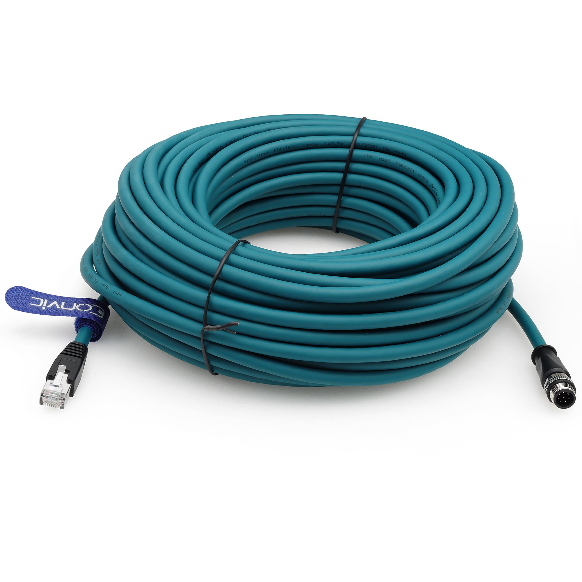 Connecteur Ethernet industriel M12 vers RJ45 8 broches A pour capteur de code Gigabit Ethernet Cat-6 Câble blindé très flexible pour caméra industrielle Cognex (30 m, bleu)