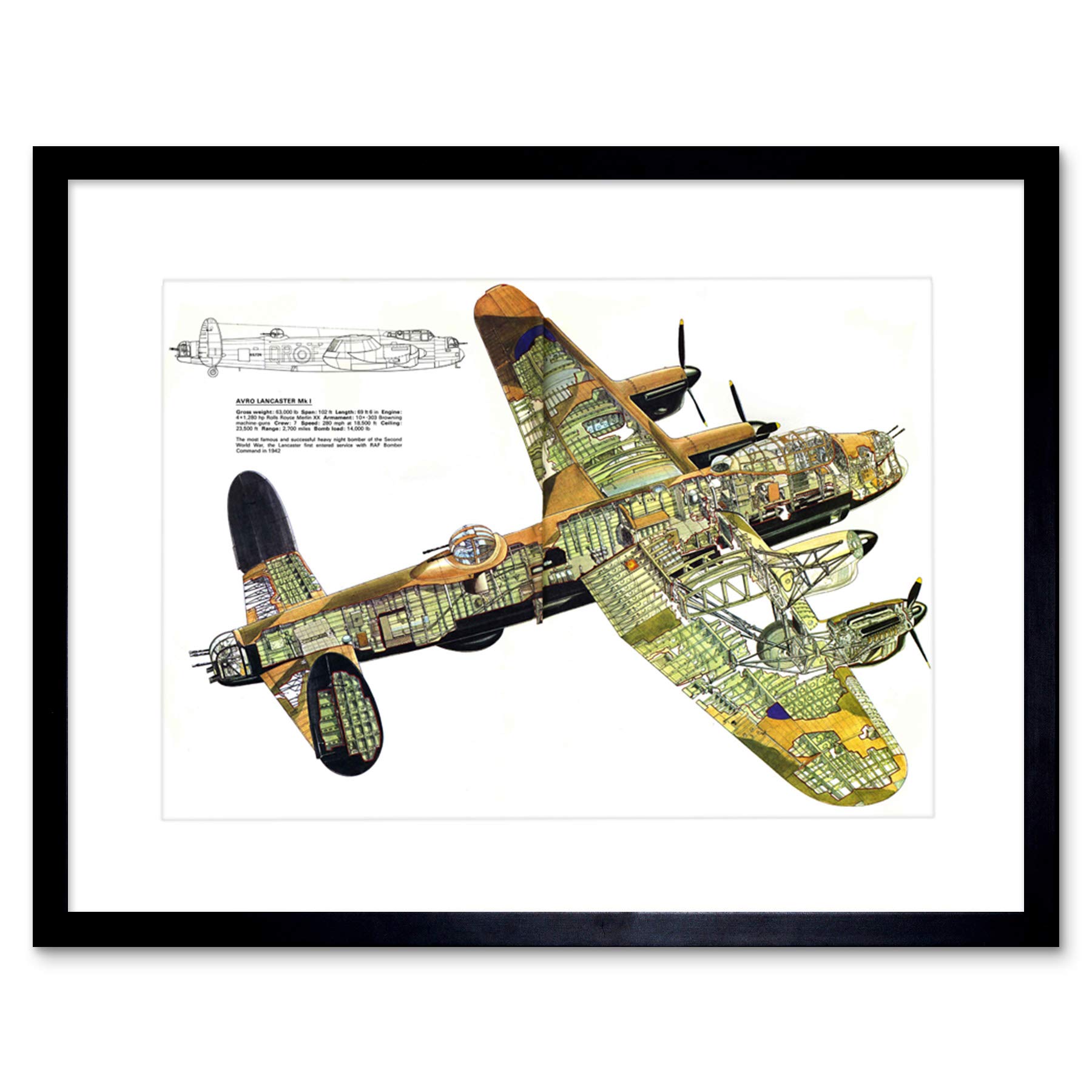 Wee Blue Coo War Plane Bomber Avro Lancaster Cutaway WWII UK Picture Framed Wall Art Print