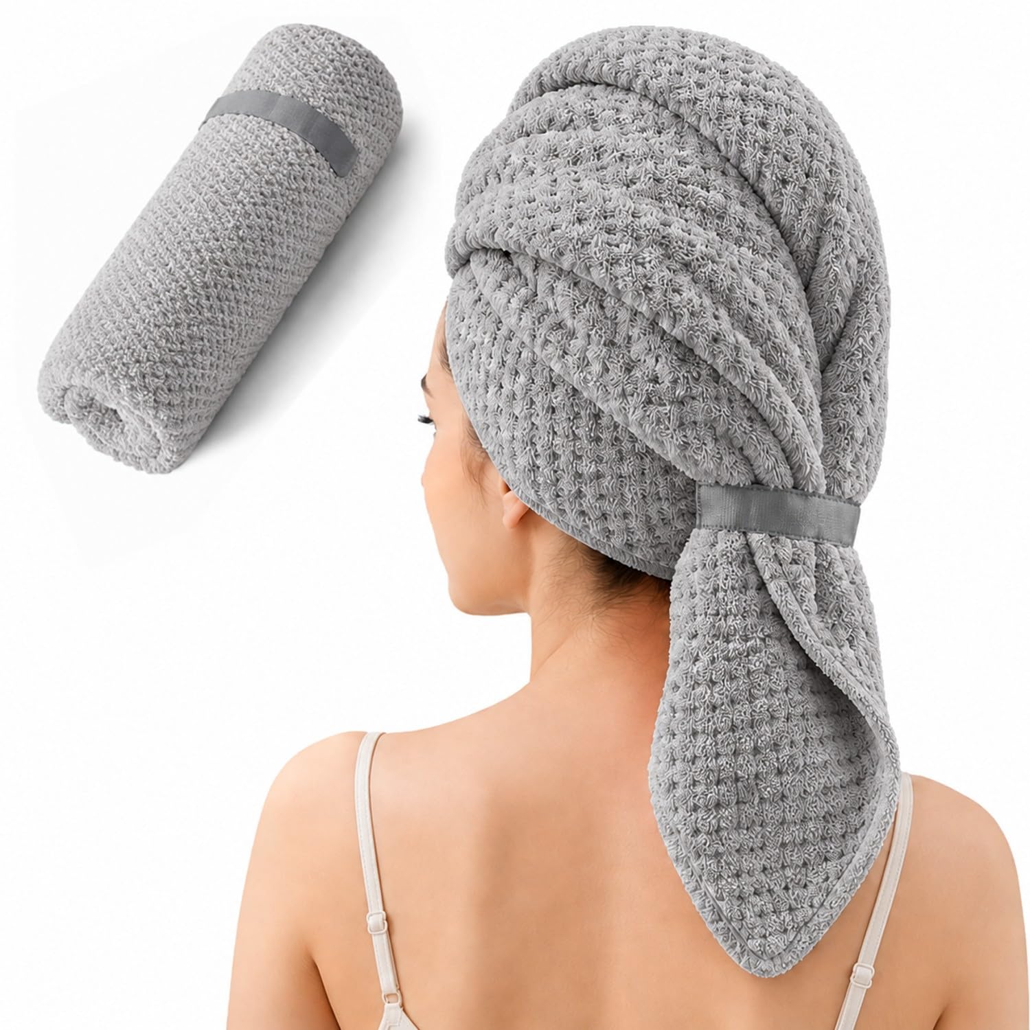 Large Microfiber Hair Wrap Towel for Women, Quick-Dry &amp; Absorbent (Grey)
