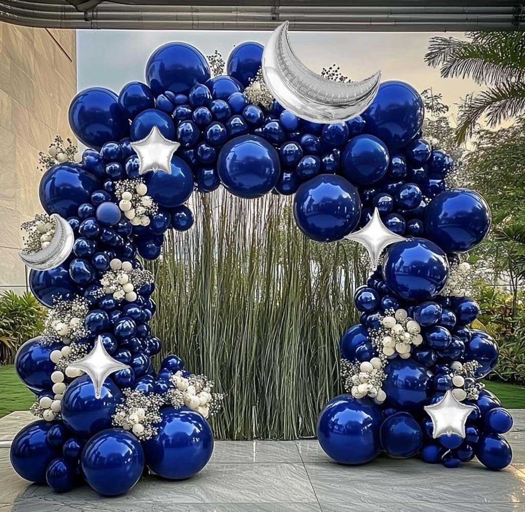 Navy Blue Balloon Garland Arch Kit Double Stuffed Royal Blue Star Moon Balloons for Birthday Baby Shower Over the Moon Prince Graduation Wedding Space Astronaut Galaxy Party Decorations