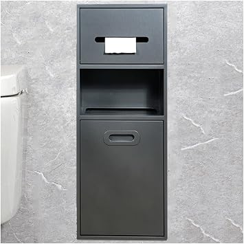Stainless Steel Shower Nich, Recessed Shower Niche Trash Can Holder, Built-in Shampoo Storage Shelf for Bathroom Storage/Shampoo/Toiletries,Grey-23x67x14cm/9.05x26.37x5.51in