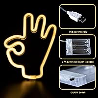Vista 7 de ENUOLI Letreros de neón con forma de mano con forma de dedo, con gesto, luces LED de neón LED con USB o pilas, letreros decorativos de neón