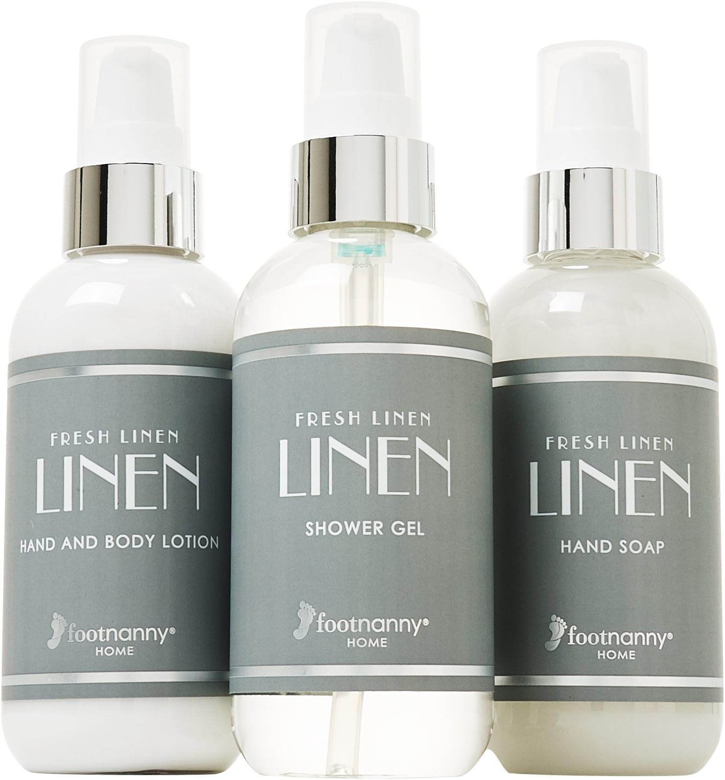 Footnanny Linen Bath and Body Gift Set - Body Wash - Hand Soap - Body Lotion