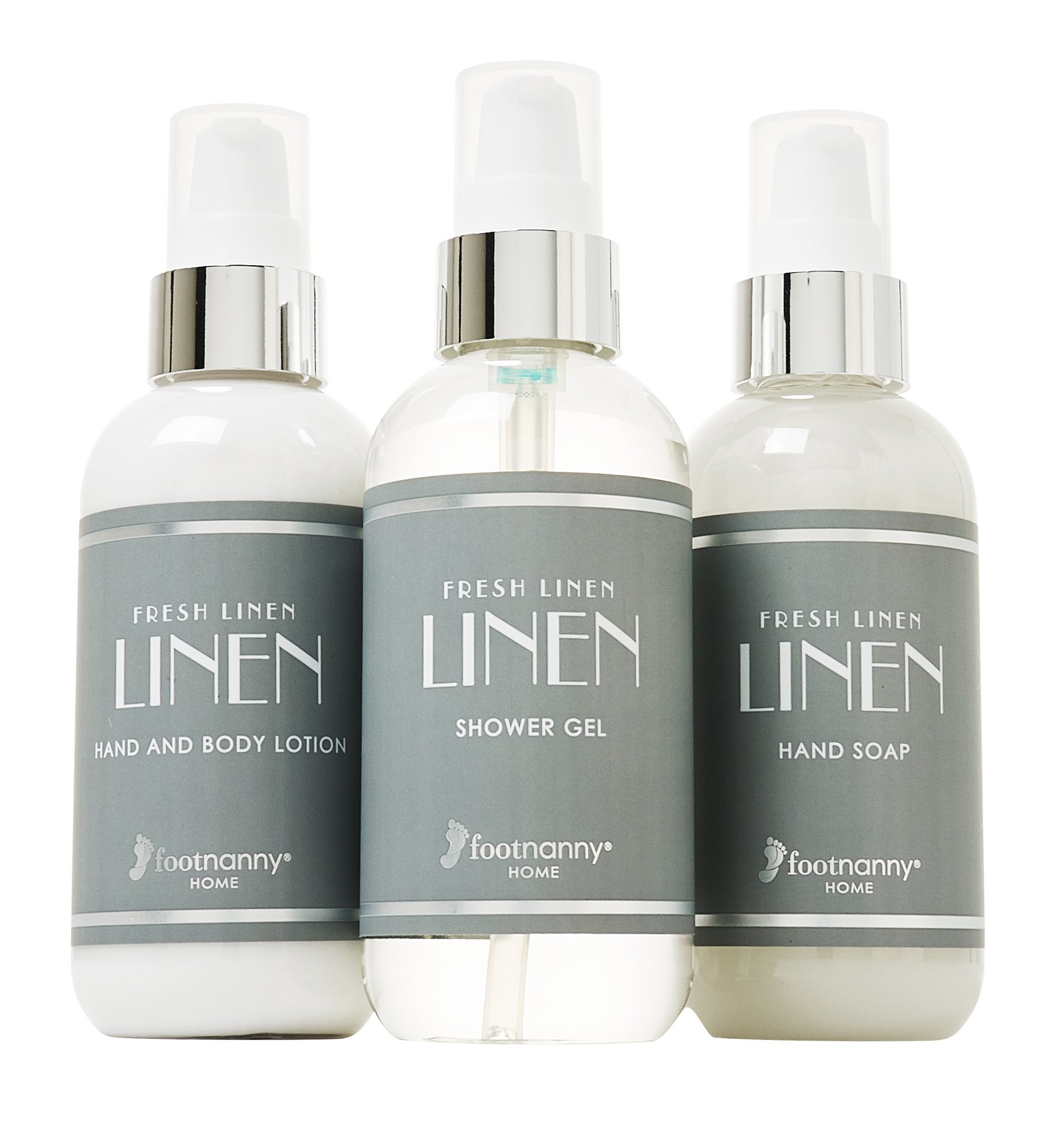 Footnanny Linen Bath and Body Gift Set - Body Wash - Hand Soap - Body Lotion