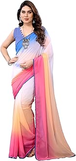 MOHIT CREATIONS Women's Party Wear Georgette Printed Border Ready To Wear Saree With Unstiched Blouse Piece