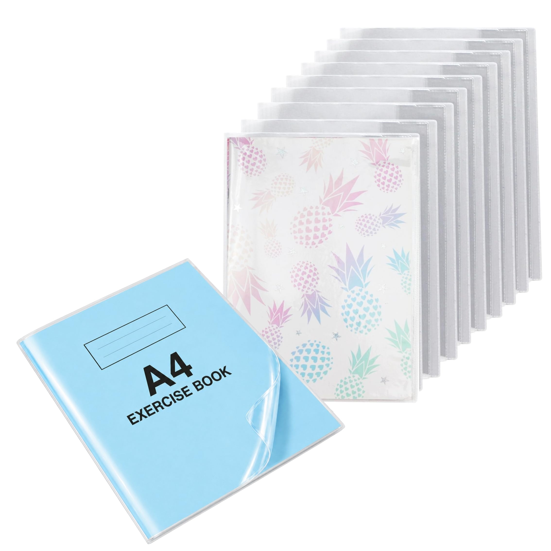 EXERZ A4 Clear Exercise Book Covers 10 Pack PVC Reusable Slip On Sleeves