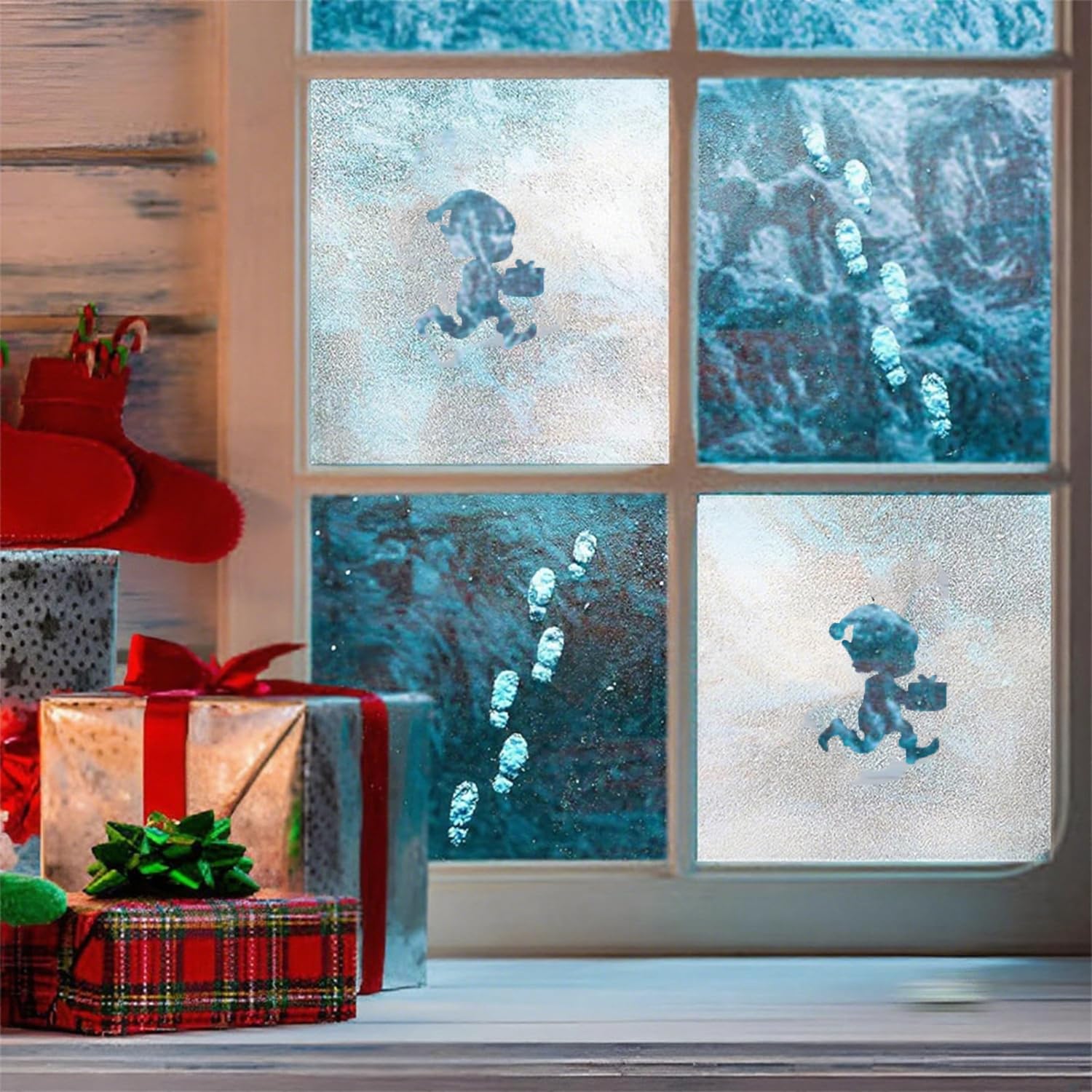 Kit Pochoirs Empreintes De Lutin De Noël – Avec échelle à Corde Et Autocollants | Décoration Magique Pour Fenêtres, Sols, Portes | Créez Des Traces Féeriques Pour Enfants