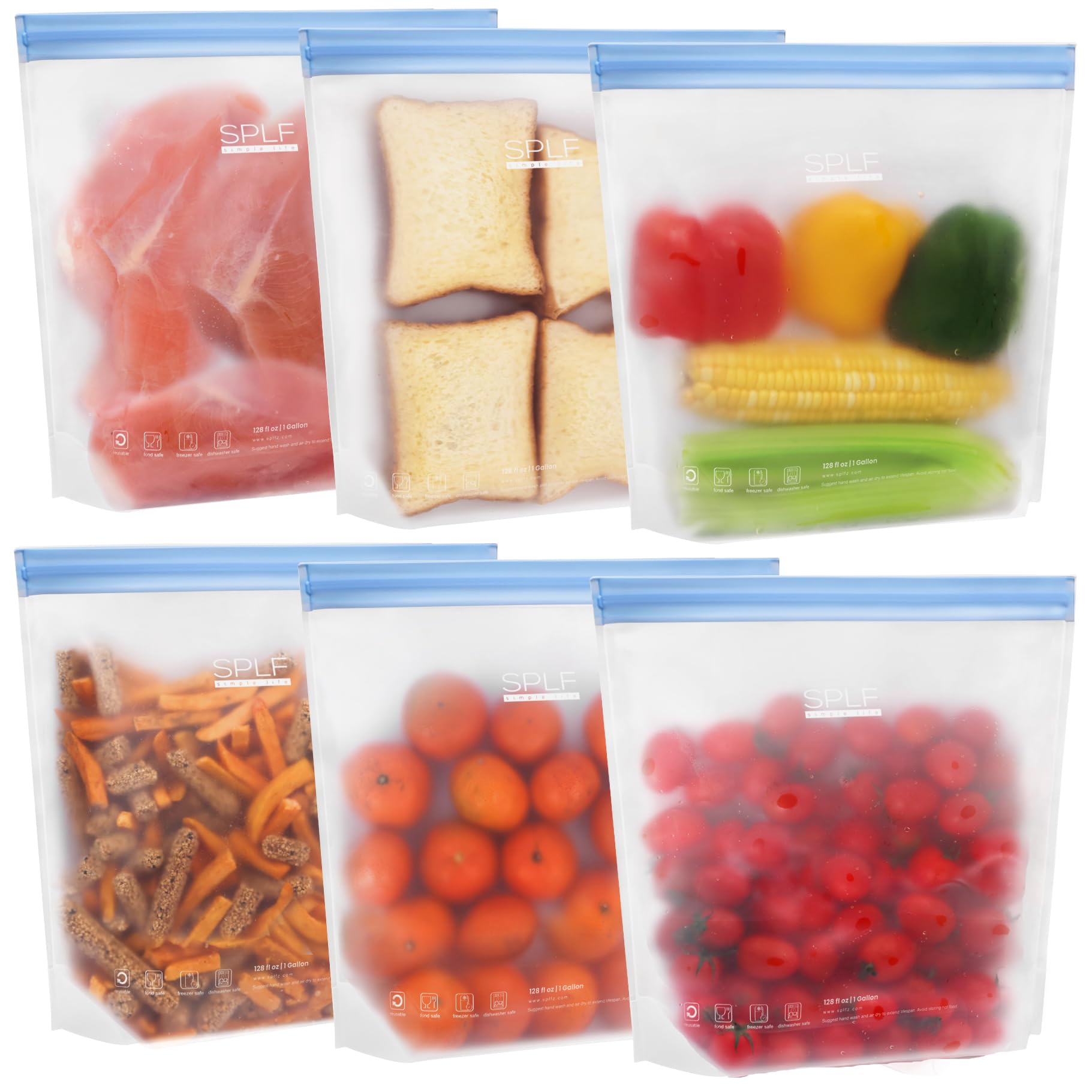 SPLF 6-Pack Stand-Up Reusable Gallon Freezer Bags