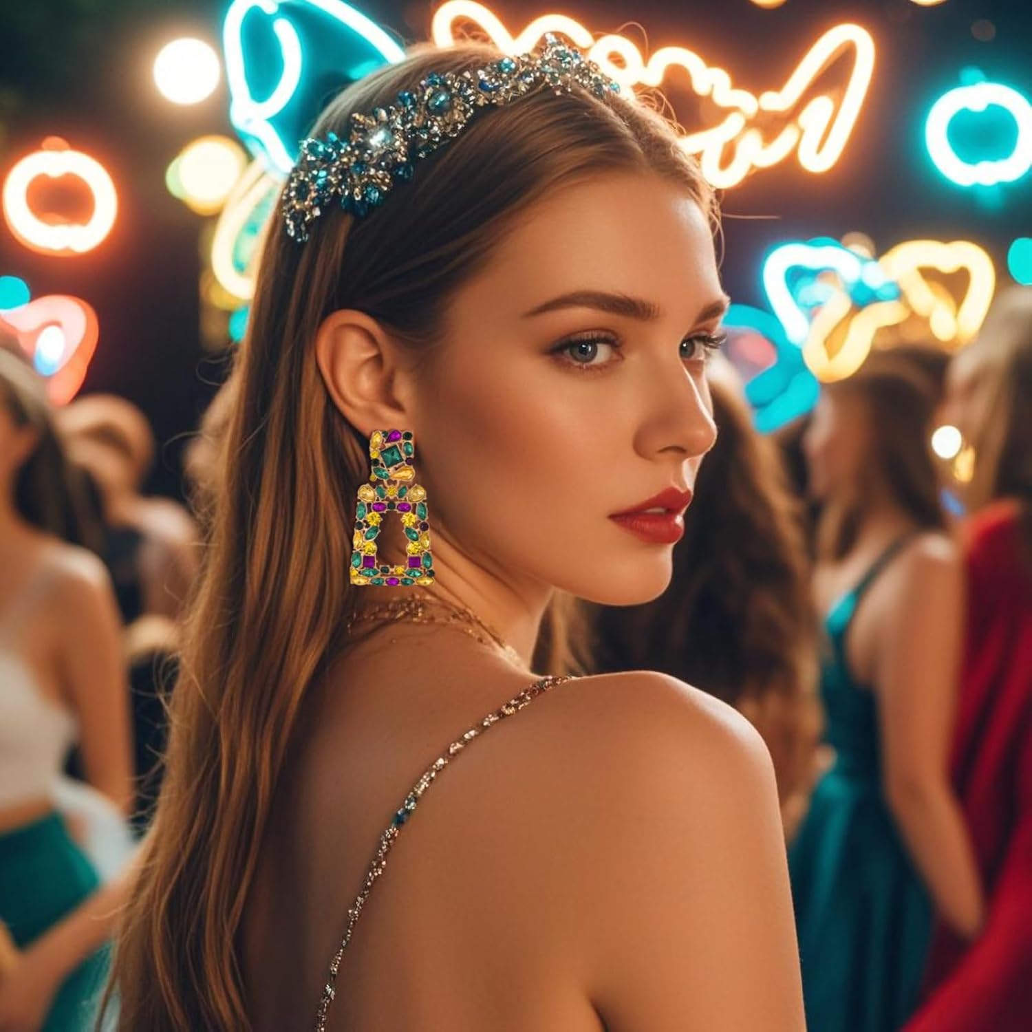 Rhinestone Rectangle Dangle Statement Earrings Trendy Crystal Geometric Drop Earrings hypoallergenic for Women - Image 4