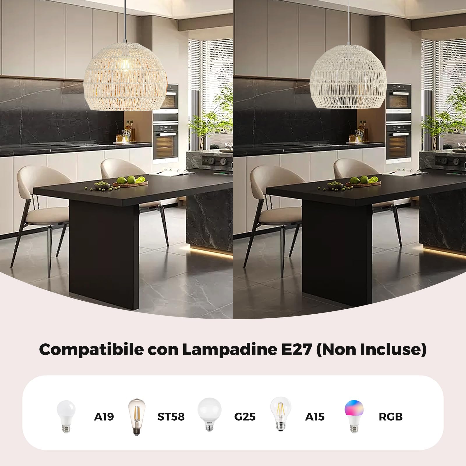 COSTWAY Lampada a Sospensione, Lampadario Moderno con Struttura in Metallo e Cupola in Carta, Luce con Altezza Regolabile per Cucina, Camera da Letto e Soggiorno, 43 x 43 x 34 cm (Beige)